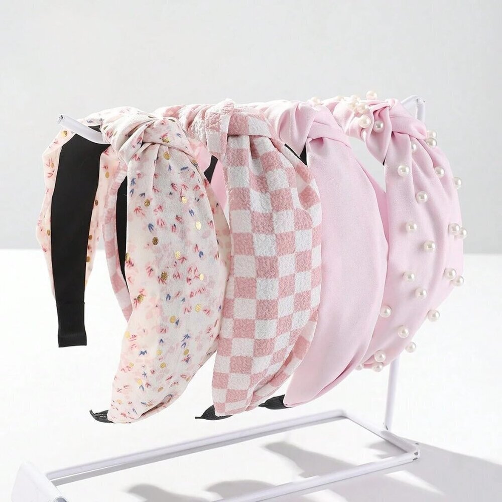 4 Pack Women Headbands Wide Elastic Top Knot Pearl Hair Accessories